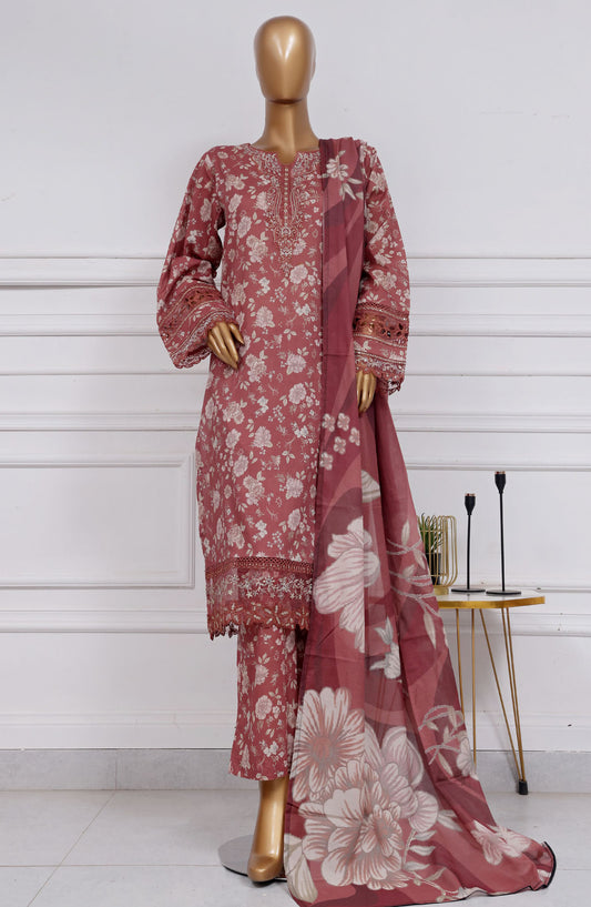 Raya by Sadabahar Embroidered Lawn Stitched 3 Piece Suit - D-01 - SBD25RFCV2 - Pink - Festive Collection