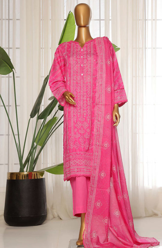 Sadabahar Printed Lawn Stitched 3 Piece Suit - D-01 - SDB25PLV3 - Pink - Summer Collection