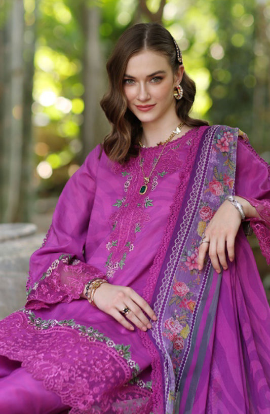 Noor by Saadia Asad Embroidered Lawn Unstitched 3 Piece Suit - D-01 A - SA25NELP - Purple - Summer Collection