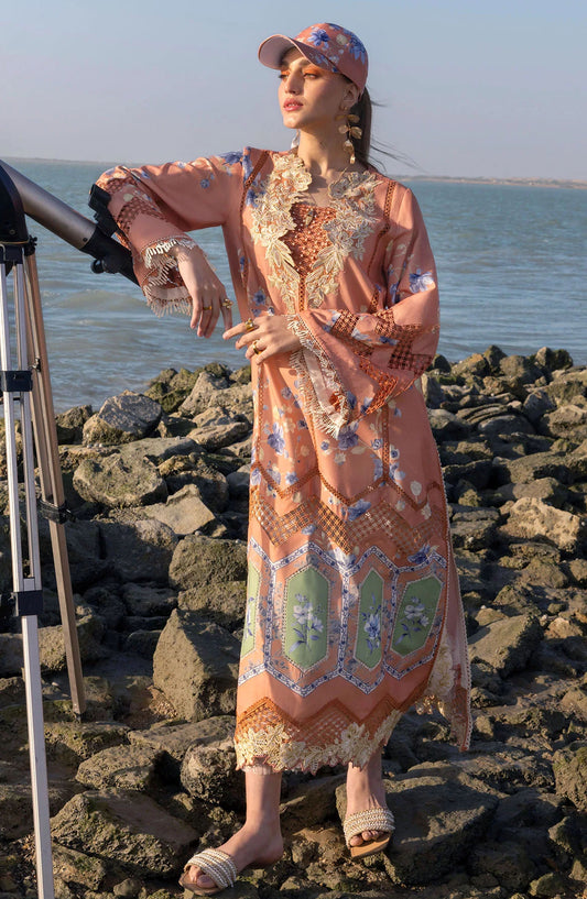Flow by Crimson Embroidered Lawn Unstitched 3 Piece Suit - D-01 A - CRM25FL - Pink - Summer Collection
