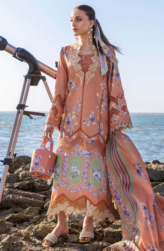 Flow by Crimson Embroidered Lawn Unstitched 3 Piece Suit - D-01 A - CRM25FL - Pink - Summer Collection
