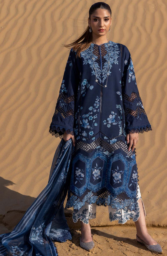 Flow by Crimson Embroidered Lawn Unstitched 3 Piece Suit - D-01 B - CRM25FL - Blue - Summer Collection