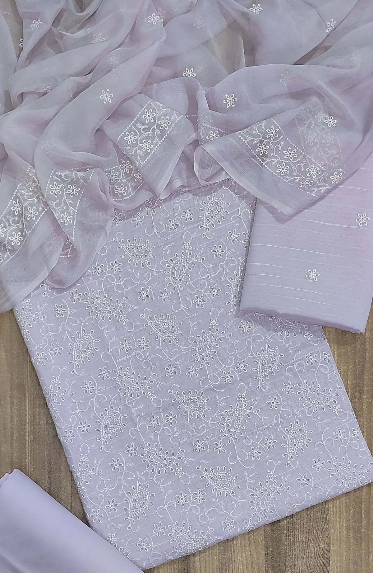 Chikankari EMB Lawn 3Pcs Collection With Chiffon EMB Dupatta - D 01