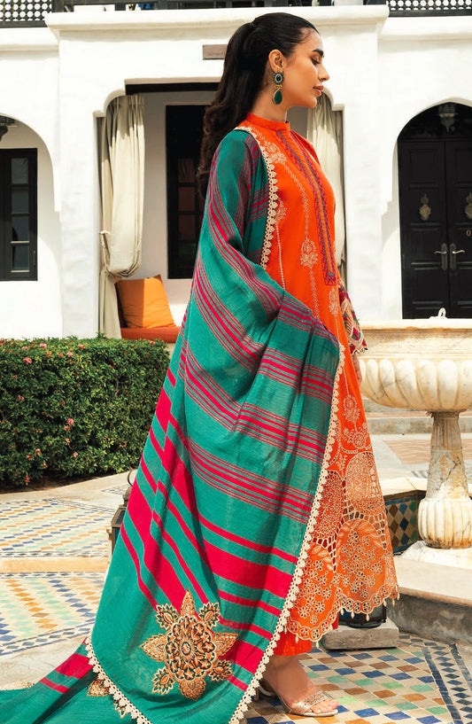 Zainab Chottani Chikankari Lawn Unstitched 3 Piece Suit - D-01A Zynah - ZBC25CL - Orange - Summer Collection