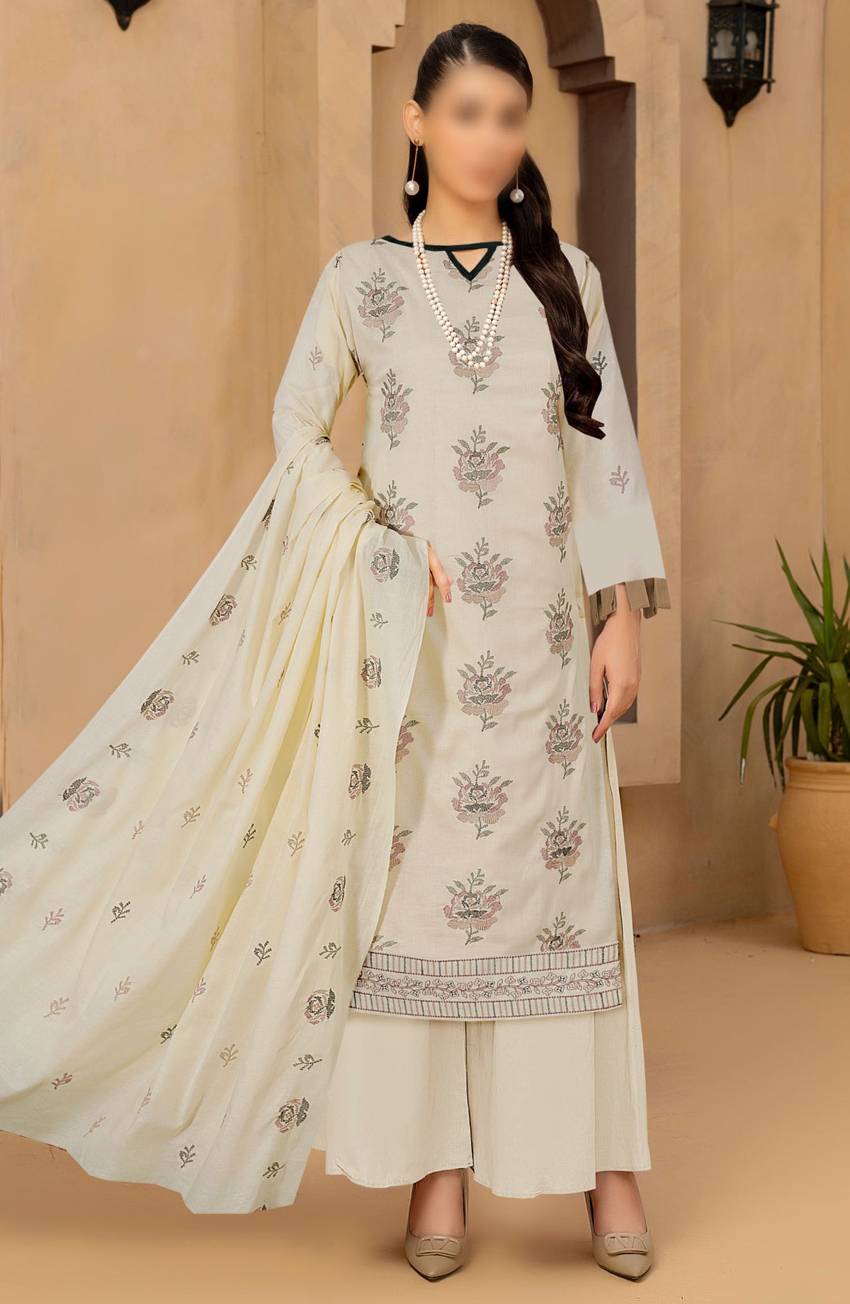 Zarqa by Al karim Embroidered Lawn Unstitched 3 Piece Suit - D-02 - ALK25ZV1 - Off White - Summer Collection