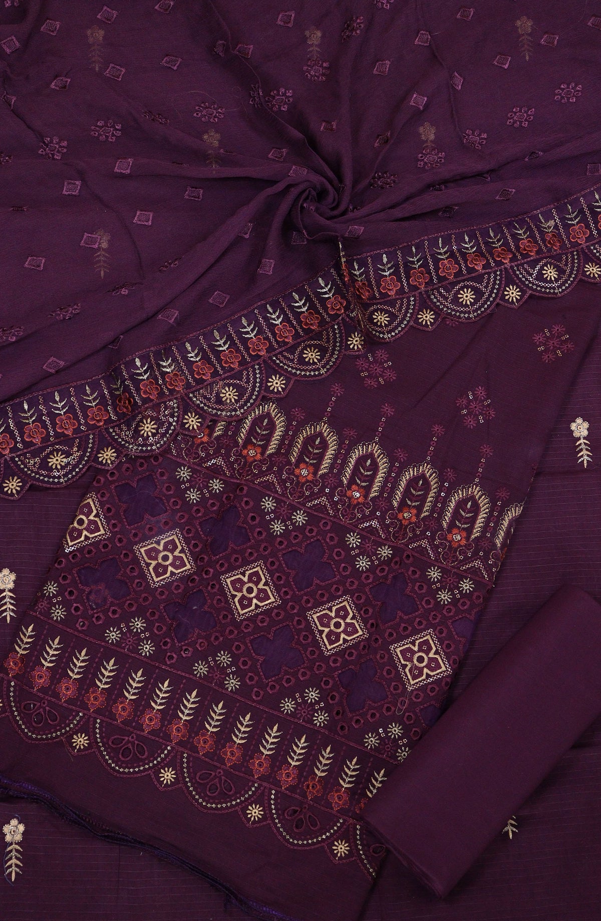 Anaya by Amna Khadija Embroidered Lawn Unstitched 3 Piece Suit - D-02 - AM25AUFL - Purple - Summer Collection