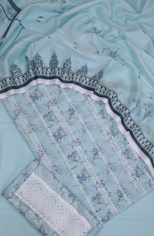 Zehra by Amna Khadija Chikankari Lawn Unstitched 3 Piece Suit - D-02 - AM25ZCL - Blue - Summer Collection