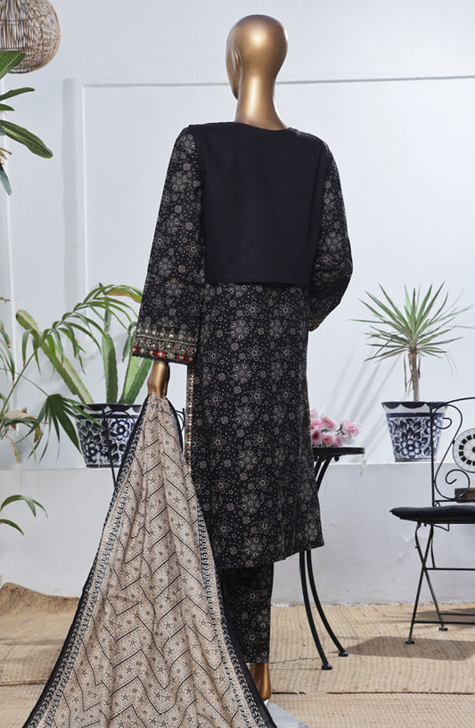 Bin Saeed Embroidered Lawn Stitched 3 Piece Suit - D-02 - BS25BEEC - Black - Eid Collection