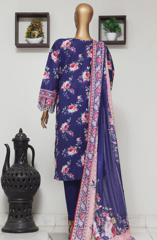 Bin Saeed Embroidered Lawn Stitched 3 Piece Suit - D-02 - BS25EELV9 - Blue - Summer Collection