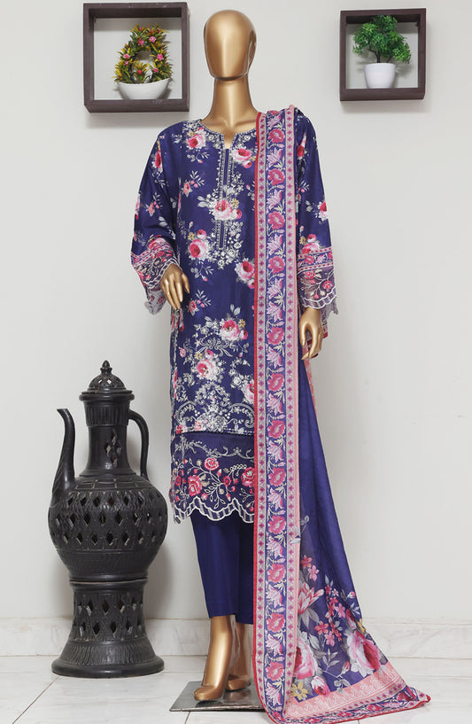 Bin Saeed Embroidered Lawn Stitched 3 Piece Suit - D-02 - BS25EELV9 - Blue - Summer Collection