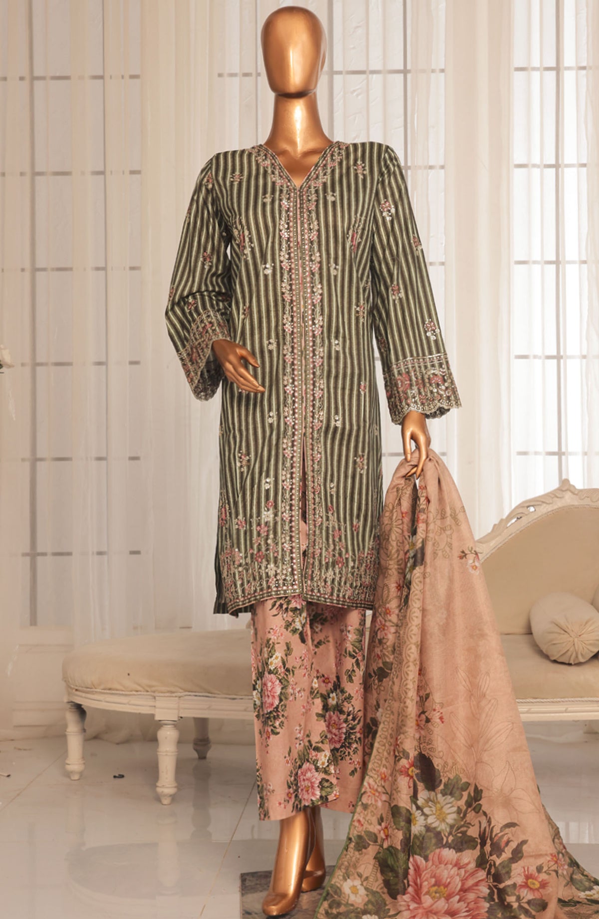 Bin Saeed Embroidered Stitched 3 Piece Suit - D-02 - BS25EKK - Green - Summer Collection