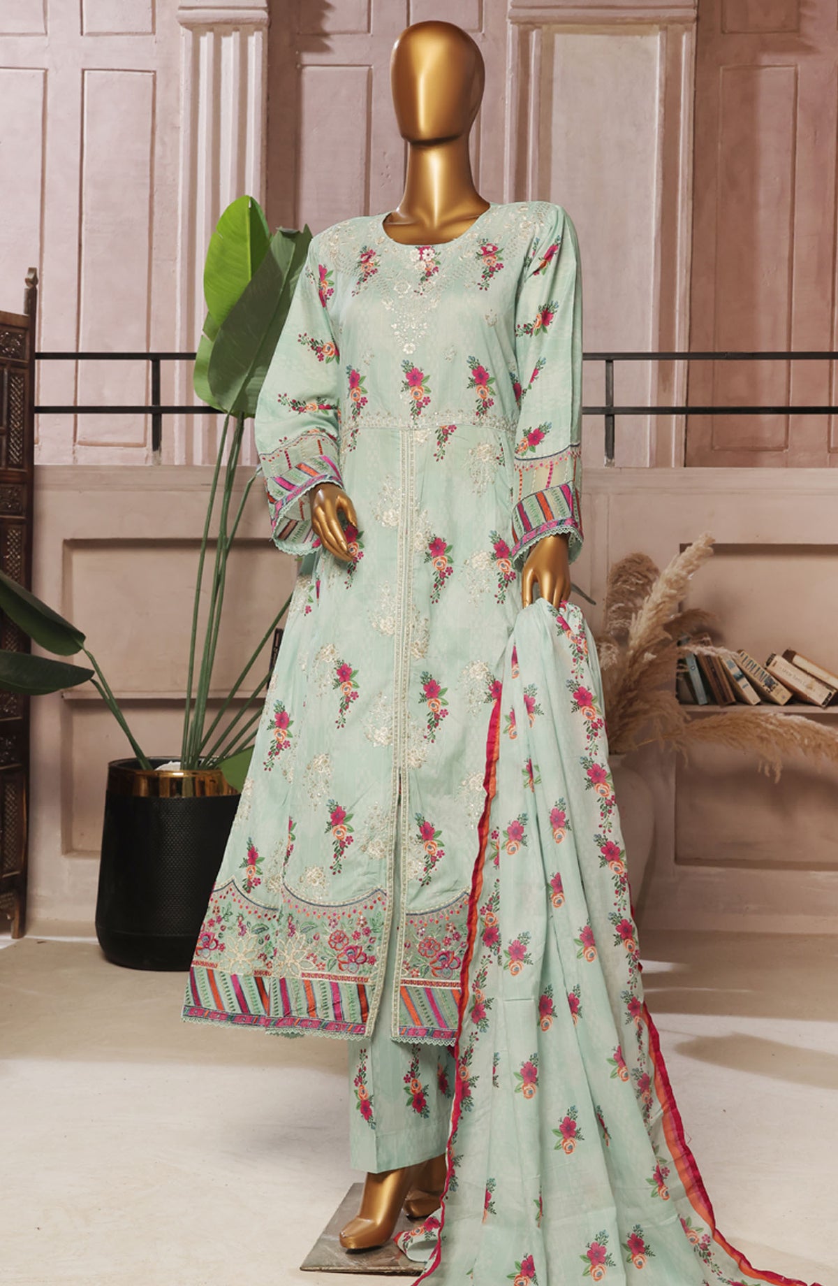 Bin Saeed Embroidered Lawn Stitched 3 Piece Frock - D-02 - BS25ELEF - Blue - Summer Collection