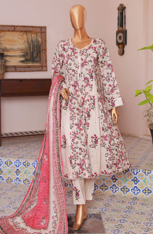 Bin Saeed Printed Peplum Stitched 3 Piece Frock - D-02 - BS25EPPFV2 - Off White - Summer Collection