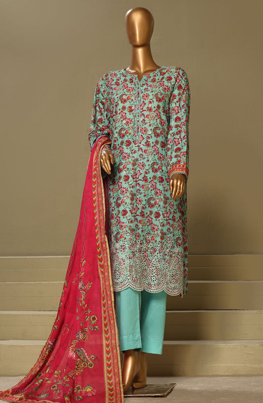 Bin Saeed Chikankari Lawn Stitched 3 Piece Suit - D-02 - BS25LC - Blue - Summer Collection