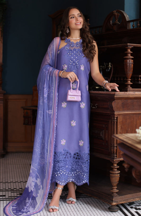 Noor by Saadia Asad Embroidered Lawn Unstitched 3 Piece Suit - D-02 - SA25ELSL - Blue - Eid Collection