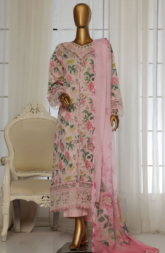 Sadabahar Embroidered Lawn Stitched 3 Piece Suit - D-02 - SBD25FCV2 - Pink - Summer Collection