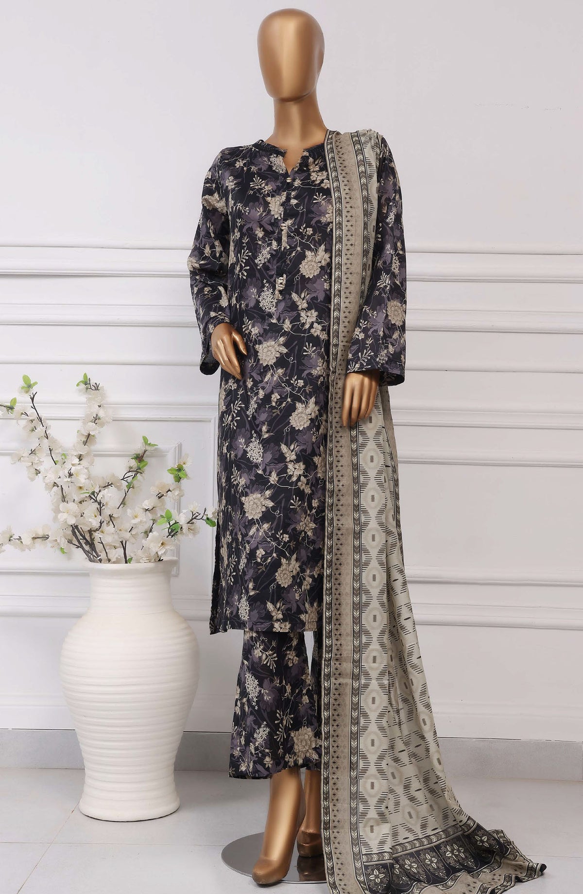 Sadabahar Printed Lawn Stitched 3 Piece Suit - D-02 - SBD25PLCV4 - Black - Summer Collection