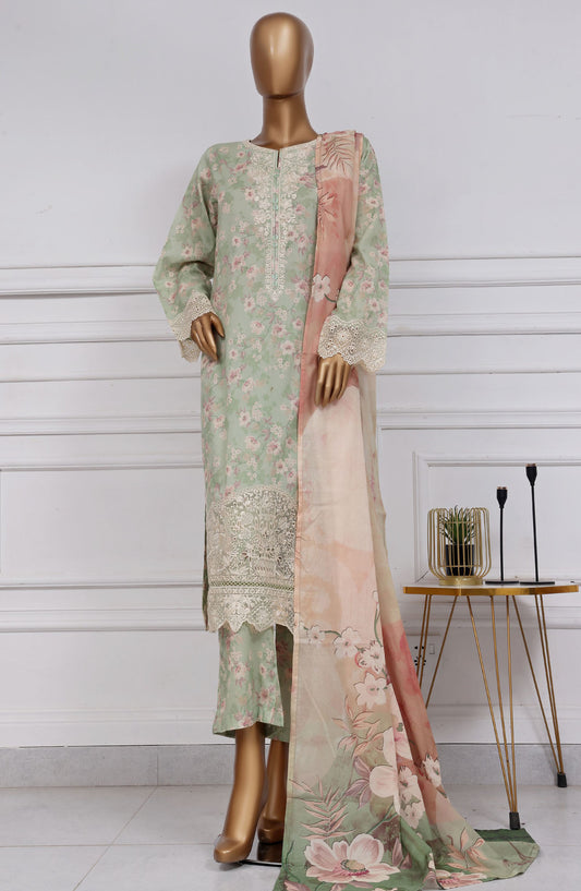 Raya by Sadabahar Embroidered Lawn Stitched 3 Piece Suit - D-02 - SBD25RFCV2 - Green - Festive Collection