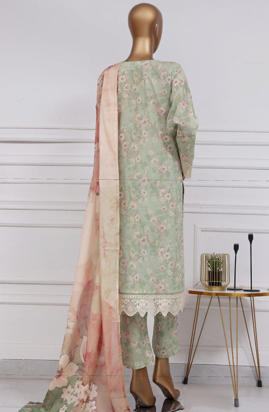 Raya by Sadabahar Embroidered Lawn Stitched 3 Piece Suit - D-02 - SBD25RFCV2 - Green - Festive Collection