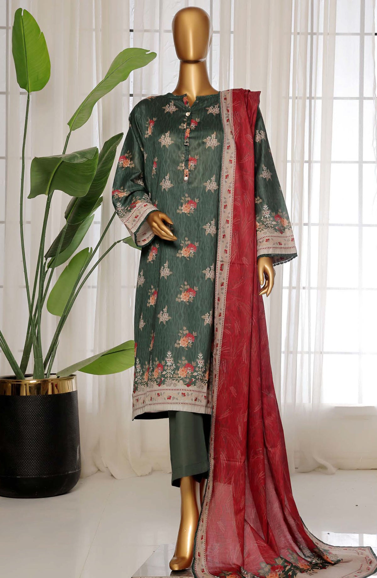 Sadabahar Printed Lawn Stitched 3 Piece Suit - D-02 - SDB25PLV3 - Green - Summer Collection