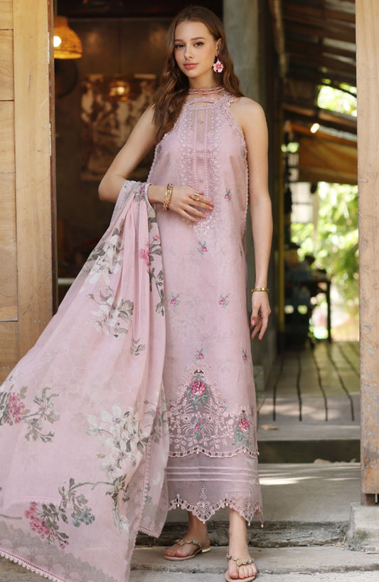 Noor by Saadia Asad Embroidered Lawn Unstitched 3 Piece Suit - D-02 B - SA25NELP - Pink - Summer Collection