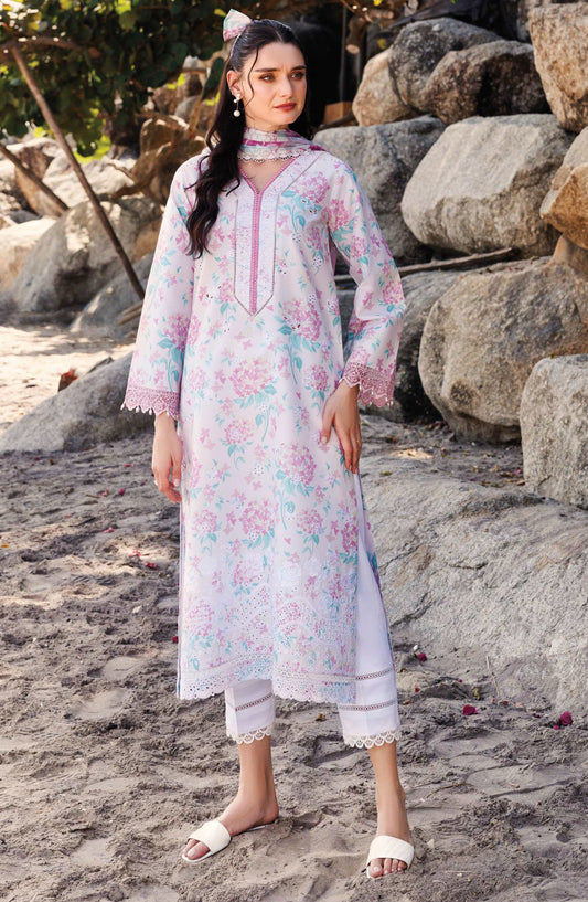 Aurea by Farasha Embroidered Lawn Unstitched 3 Piece Suit - D-02 Blossom Mist - FSH25AEL - White - Summer Collection