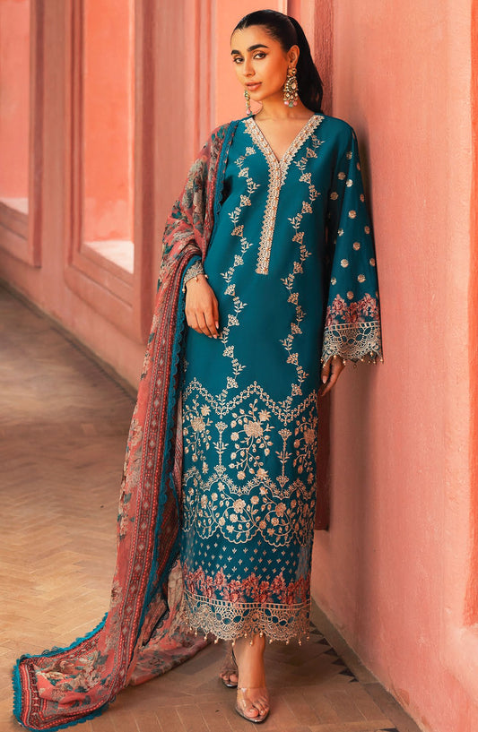 Zainab Chottani Chikankari Lawn Unstitched 3 Piece Suit - D-02A Izrah - ZBC25CL - Blue - Summer Collection