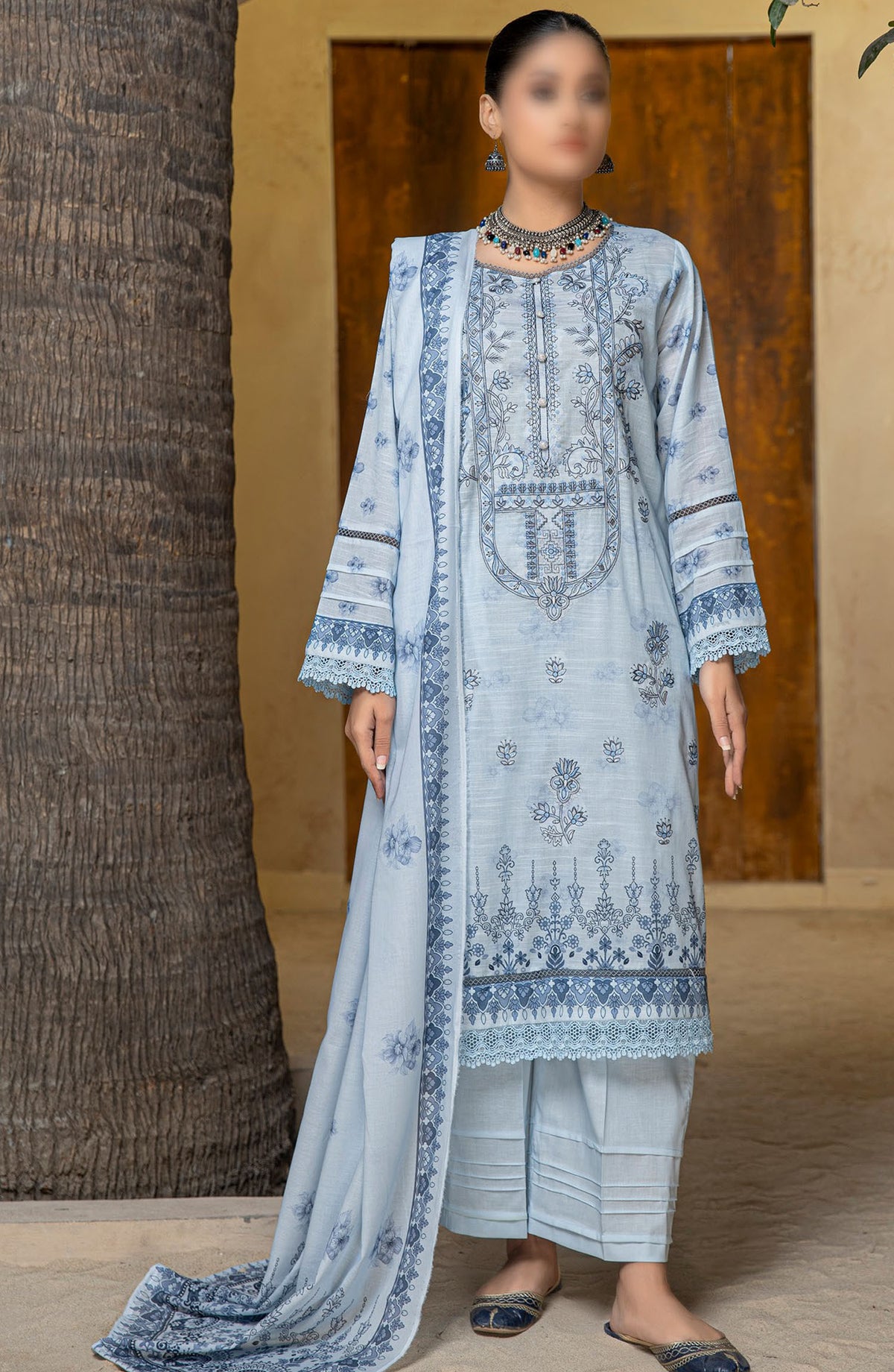 Tabeer by Al Karim Embroidered Lawn Unstitched 3 Piece Suit - D-03 - ALK25TFL - Blue - Summer Collection