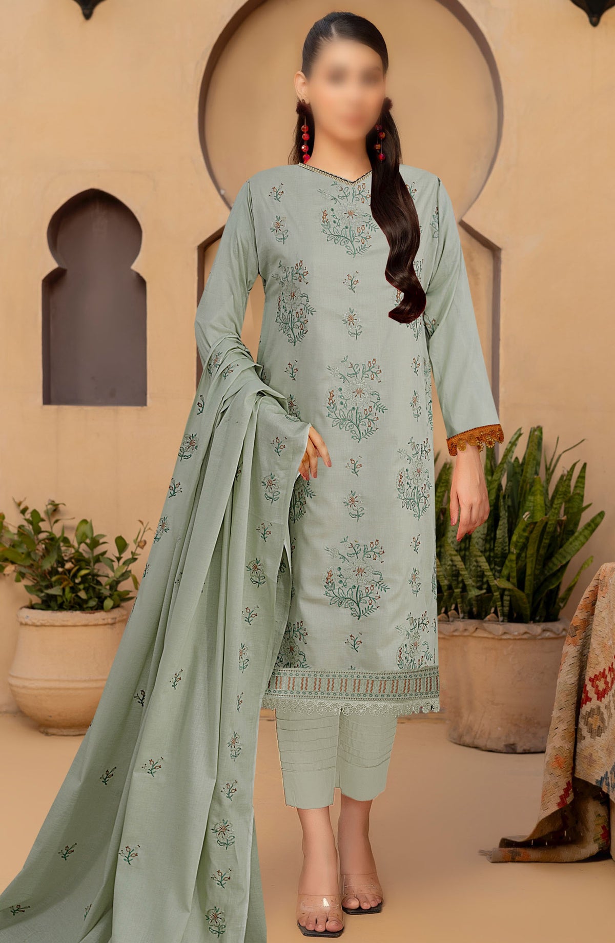 Zarqa by Al karim Embroidered Lawn Unstitched 3 Piece Suit - D-03 - ALK25ZV1 - Green - Summer Collection