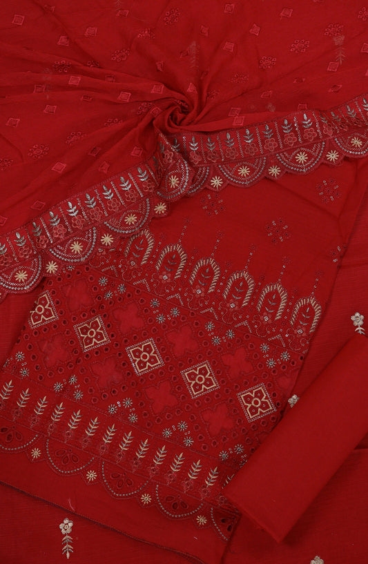 Anaya by Amna Khadija Embroidered Lawn Unstitched 3 Piece Suit - D-03 - AM25AUFL - Red - Summer Collection