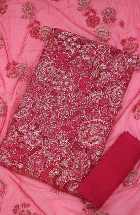 Nura by Amna Khadija Embroidered Net Unstitched 3 Piece Suit - D-03 - AM25NFC - Pink - Summer Collection
