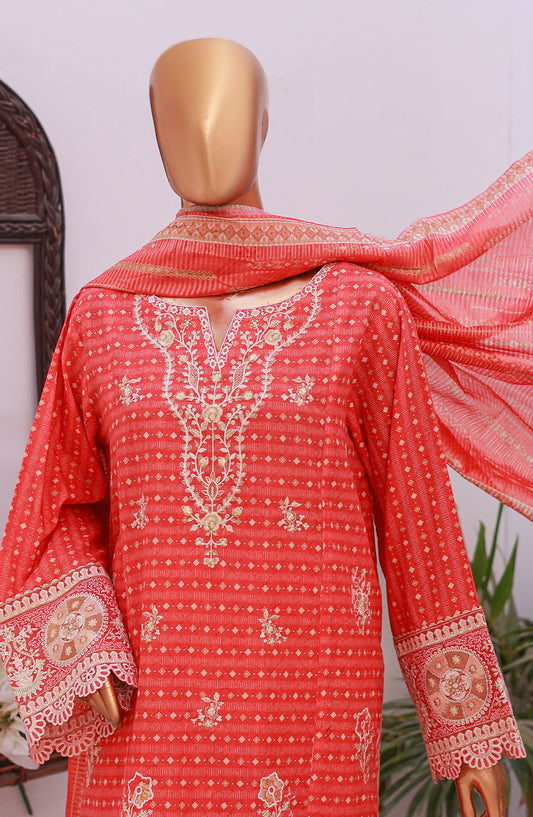 Bin Saeed Self Stripe Stitched 3 Piece Suit - D-03 - BS25EKCR - Pink - Summer Collection