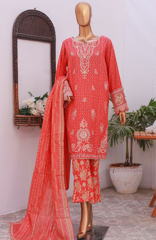 Bin Saeed Self Stripe Stitched 3 Piece Suit - D-03 - BS25EKCR - Pink - Summer Collection