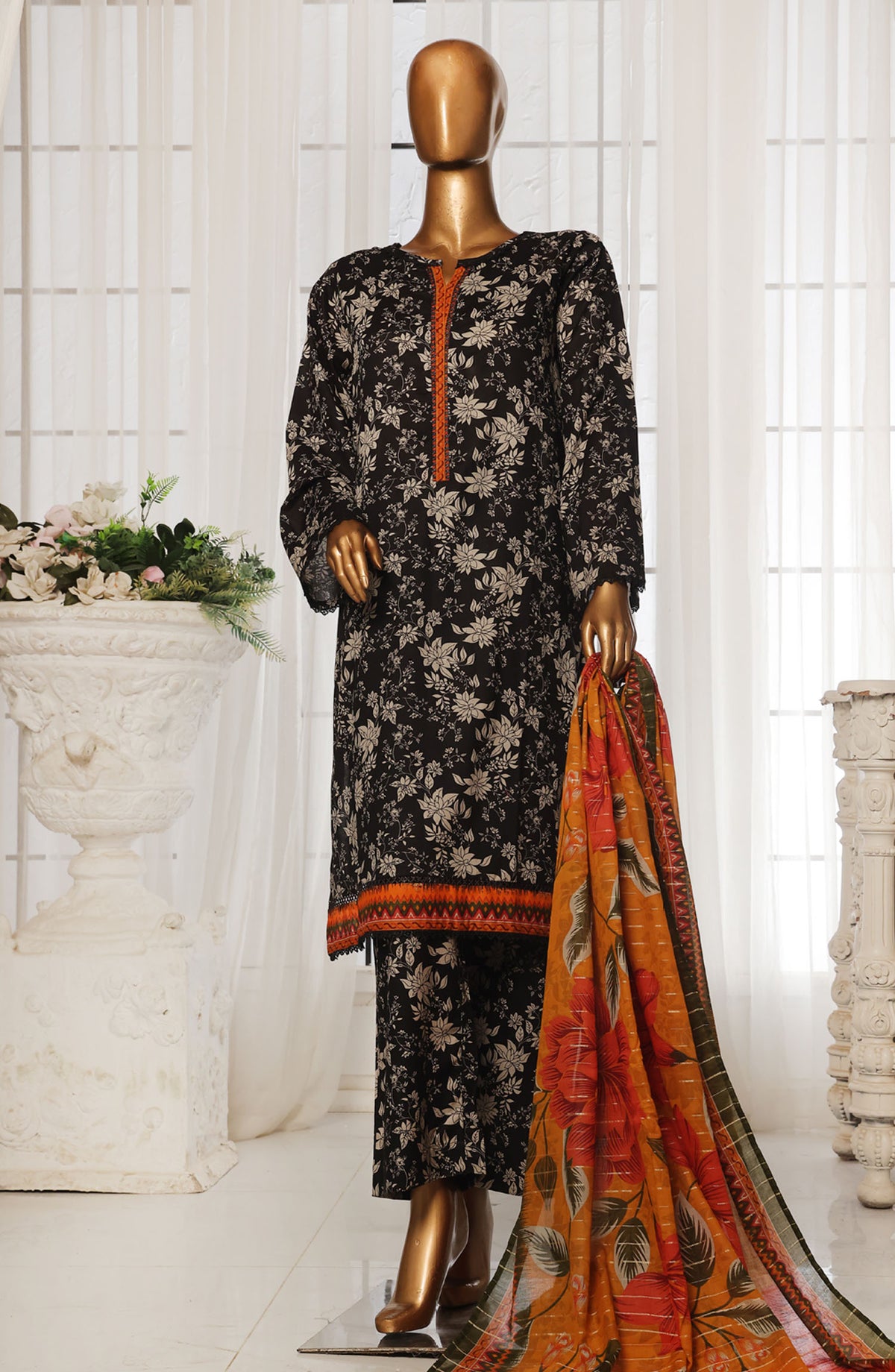 Bin Saeed Printed Lawn Stitched 3 Piece Suit - D-03 - BS25EPLV4 - Black - Summer Collection