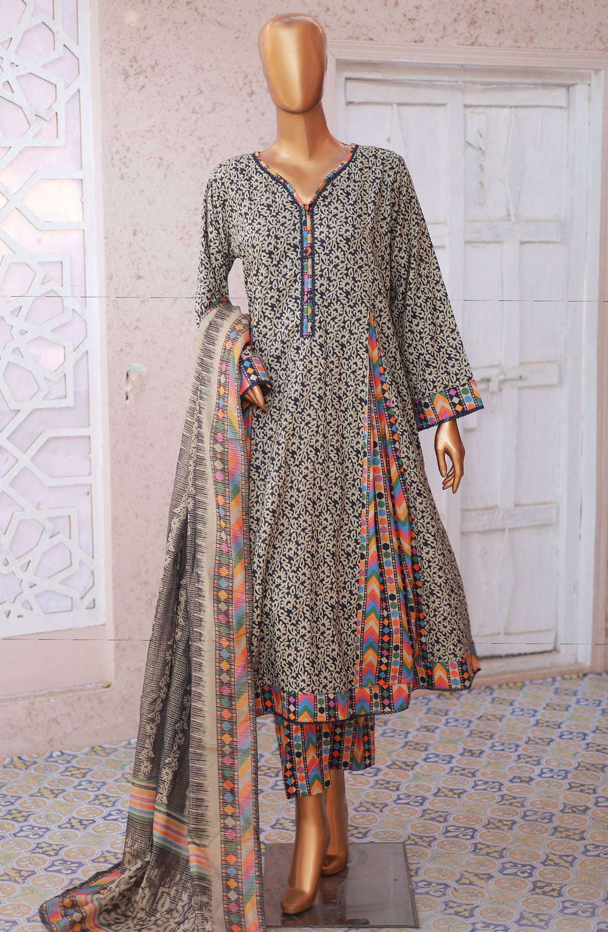 Bin Saeed Printed Peplum Stitched 3 Piece Frock - D-03 - BS25EPPFV2 - Black - Summer Collection