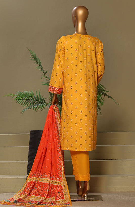 Bin Saeed Chikankari Lawn Stitched 3 Piece Suit - D-03 - BS25LC - Mustard - Summer Collection