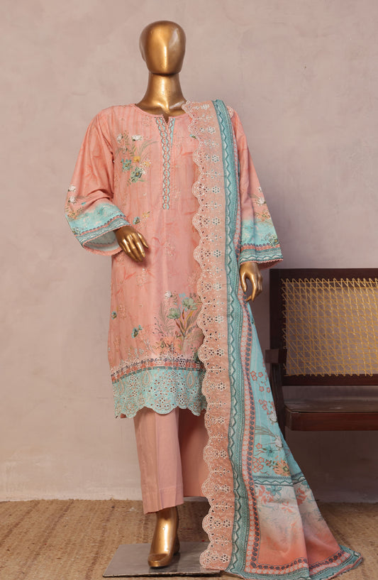 Bin Saeed Embroidered Lawn Stitched 3 Piece Suit - D-03 - BS25LELC - Pink - Summer Collection
