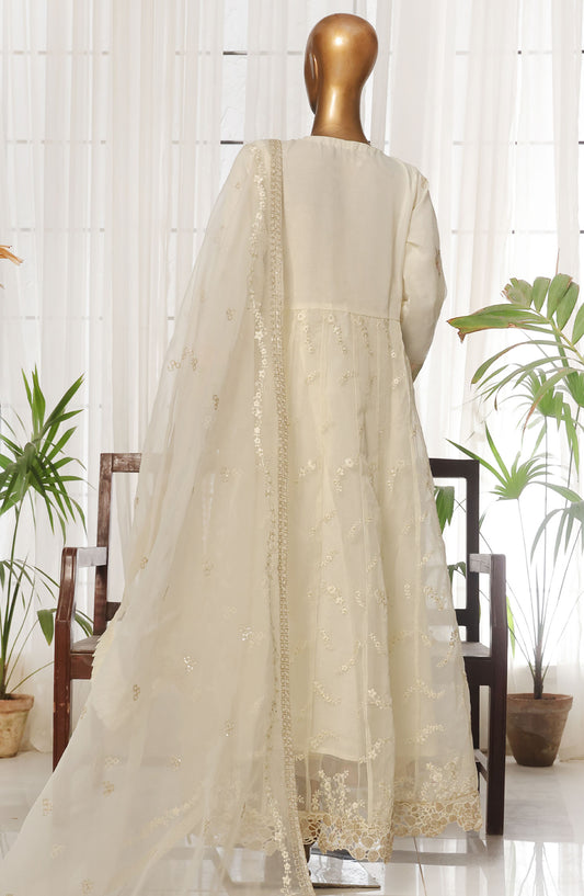 Bin Saeed Embroidered Organza Stitched 3 Piece Suit - D-03 - BS25LOCF - White - Festive Collection