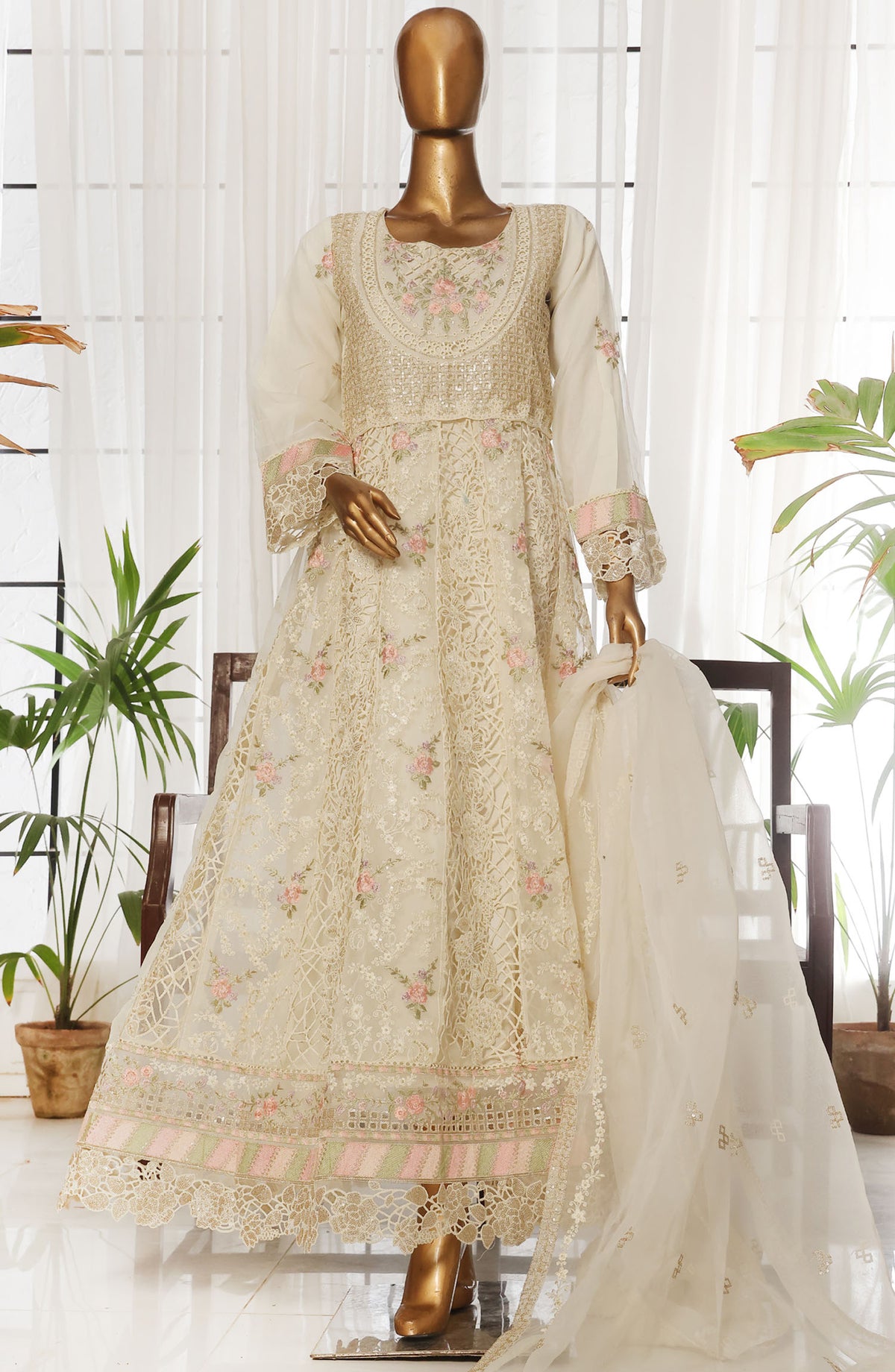 Bin Saeed Embroidered Organza Stitched 3 Piece Suit - D-03 - BS25LOCF - White - Festive Collection