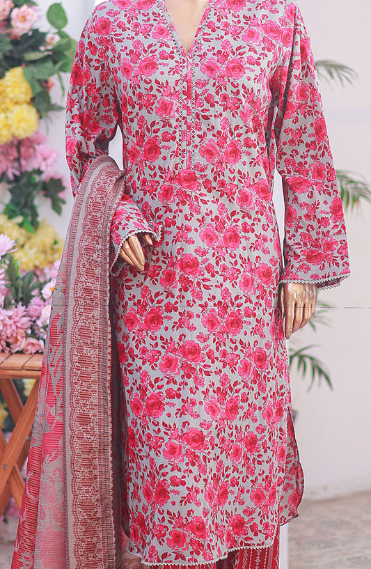 Bin Saeed Printed Lawn Stitched 3 Piece Suit - D-03 - BS25PLV6 - Pink - Summer Collection