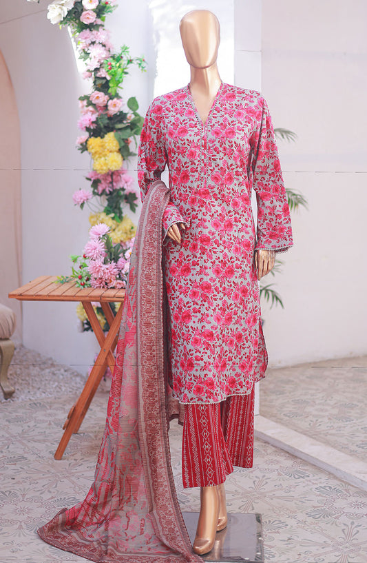 Bin Saeed Printed Lawn Stitched 3 Piece Suit - D-03 - BS25PLV6 - Pink - Summer Collection