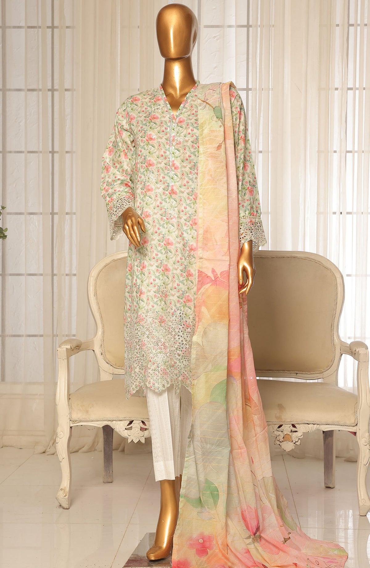 Bin Saeed Chikankari Stitched 3 Piece Suit - D-03 - BS25WNWC - Off White - Summer Collection