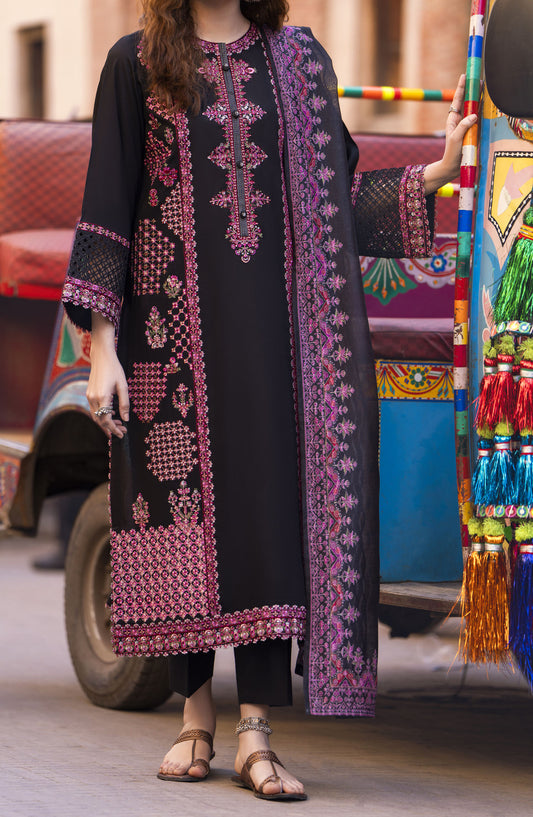 Bazaar by Casual Lite Embroidered Lawn Stitched 3 Piece Suit - D-03 - CL25BSV2 - Black - Summer Collection