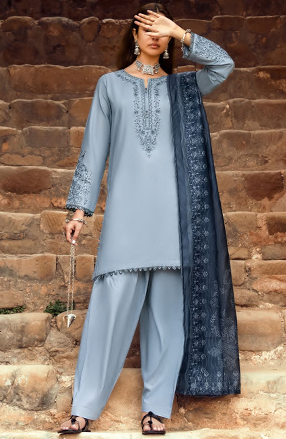 Casual Lite Embroidered Lawn Stitched 3 Piece Suit - D-03 - CL25ITS - Blue - Summer Collection