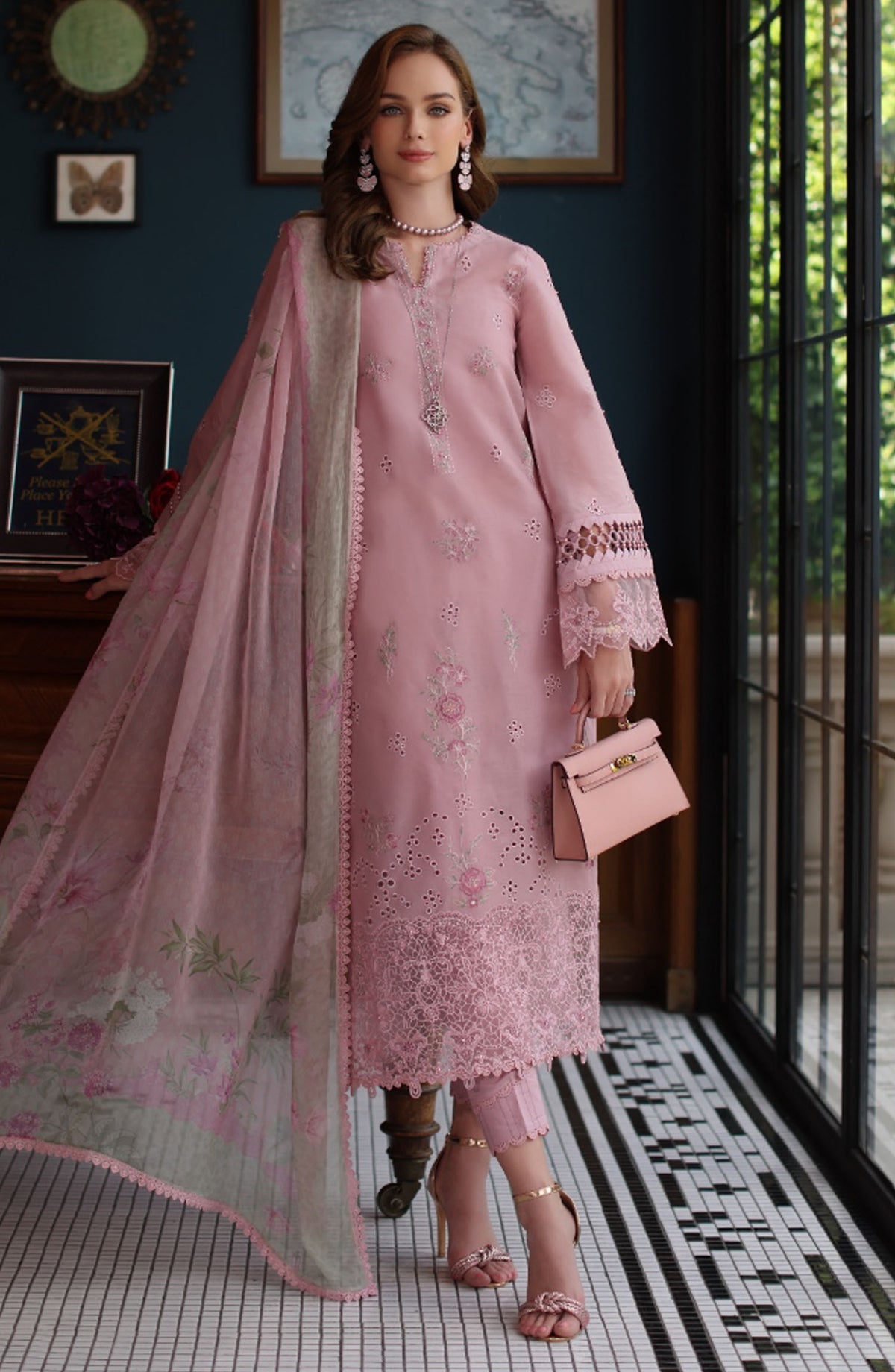 Noor by Saadia Asad Embroidered Lawn Unstitched 3 Piece Suit - D-03 - SA25ELSL - Pink - Eid Collection
