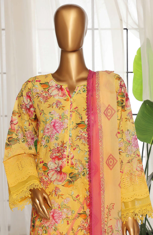 Sadabahar Chikankari Lawn Stitched 3 Piece Suit - D-03 - SBD25FC - Yellow - Summer Collection