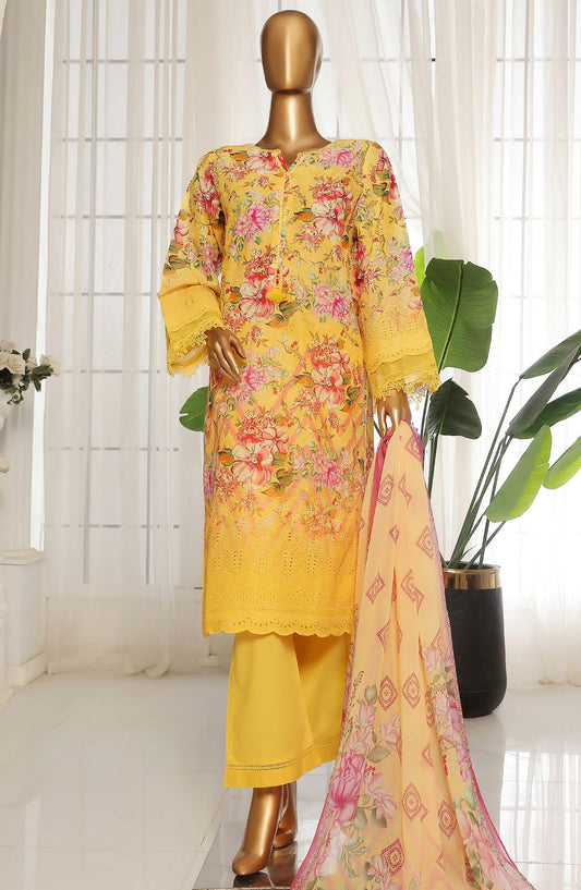 Sadabahar Chikankari Lawn Stitched 3 Piece Suit - D-03 - SBD25FC - Yellow - Summer Collection