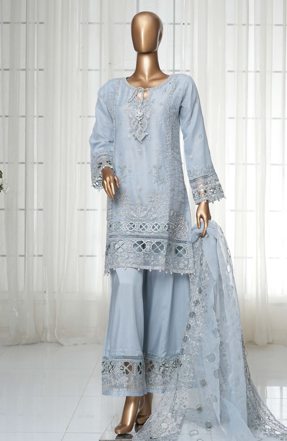 Sadabahar Embroidered Organza Stitched 3 Piece Suit - D-03 - SBD25MP14 - Blue - Festive Collection
