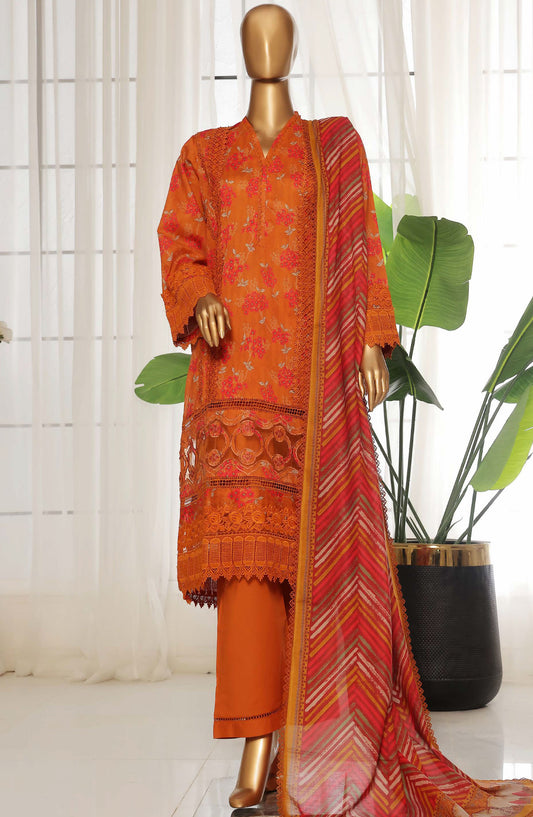 Rania by Sadabahar Embroidered Lawn Stitched 3 Piece Suit - D-03 - SBD25REV2 - Orange - Summer Collection