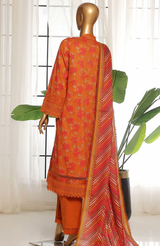 Rania by Sadabahar Embroidered Lawn Stitched 3 Piece Suit - D-03 - SBD25REV2 - Orange - Summer Collection